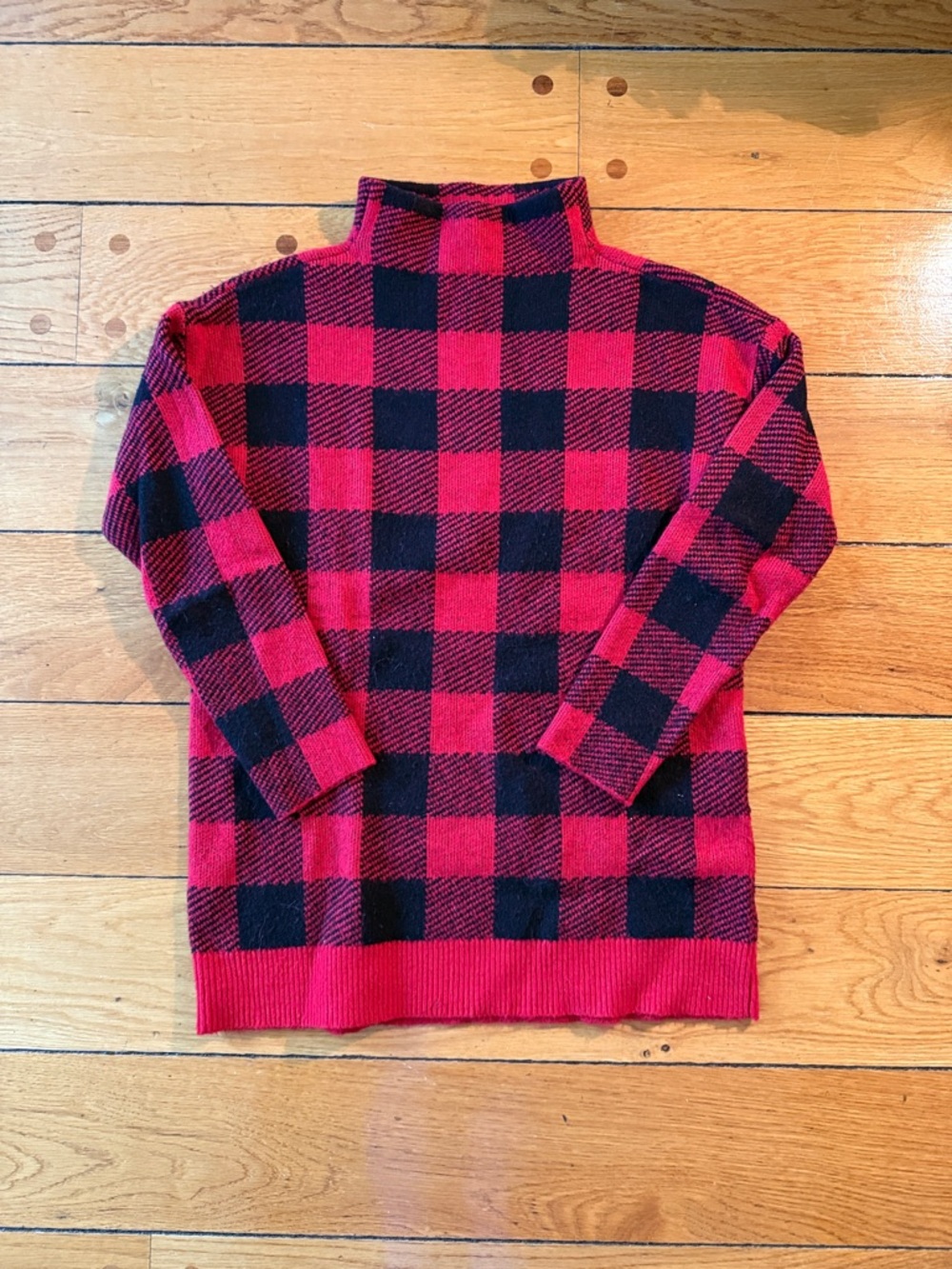 LOFT Red and Black Buffalo Plaid Turtleneck Sweater
